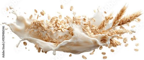 Oats and Wheat Splash Milk Splatter Breakfast Ingredient Isolated on transparent background