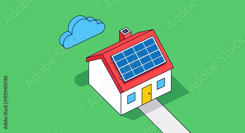 Modern House with Solar Panels on Roof.