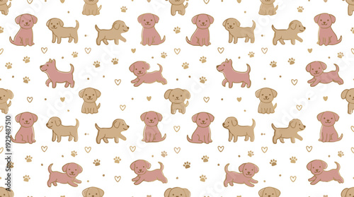 Cute Dog Pattern Seamless Background with Adorable Puppy Illustrations in Pastel Tones