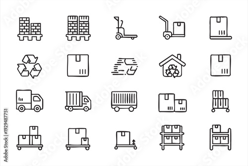 Logistics and Delivery Line Icons Set with Warehouse and Cargo Symbols