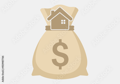 Money Bag With House Symbol Representing Real Estate Investment.