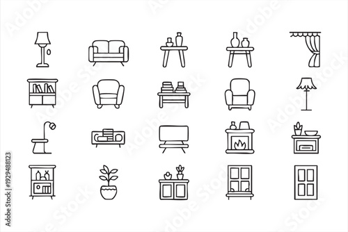 Minimal Home Furnishing Icon Set for UI and Infographics