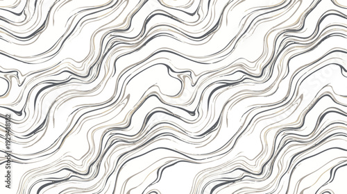 Abstract organic wavy lines pattern, a seamless modern fluid texture background in elegant beige, grey, and black tones on white for decorative design projects, banners, and digital art