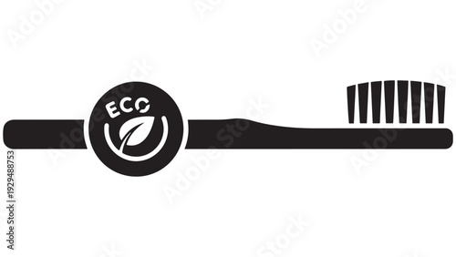 Minimal Bamboo Toothbrush Icon With Eco Circle Mark Indicating Biodegradable Sustainable Oral Care — Black Solid Vector For Plastic-Free Bathroom Essentials