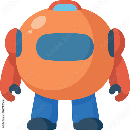 Funny orange cartoon robot character standing on a white background