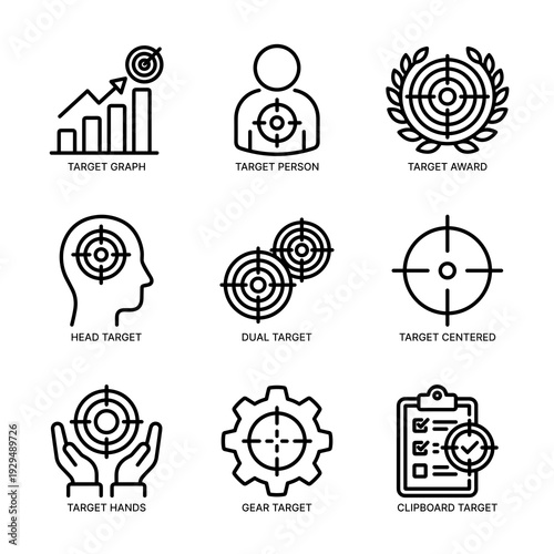 Simple Line Art Target Symbol and Element Set Icon Collection