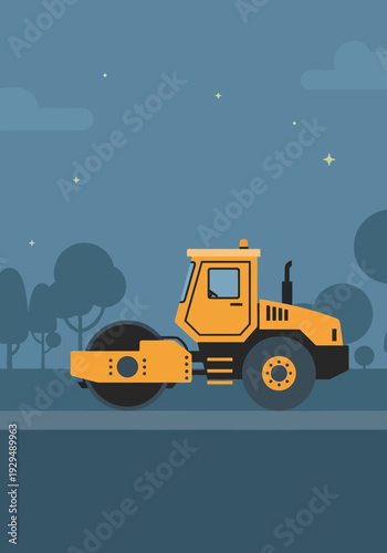 Yellow Steamroller Vehicle Illustration.