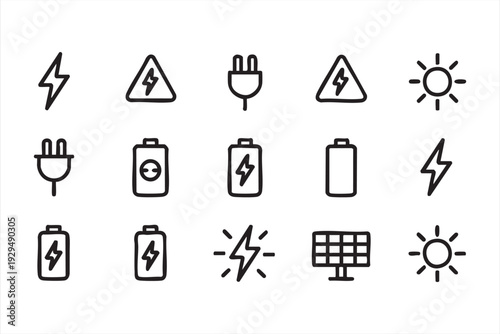 Electric Power and Charging Symbol Icons for Infographics