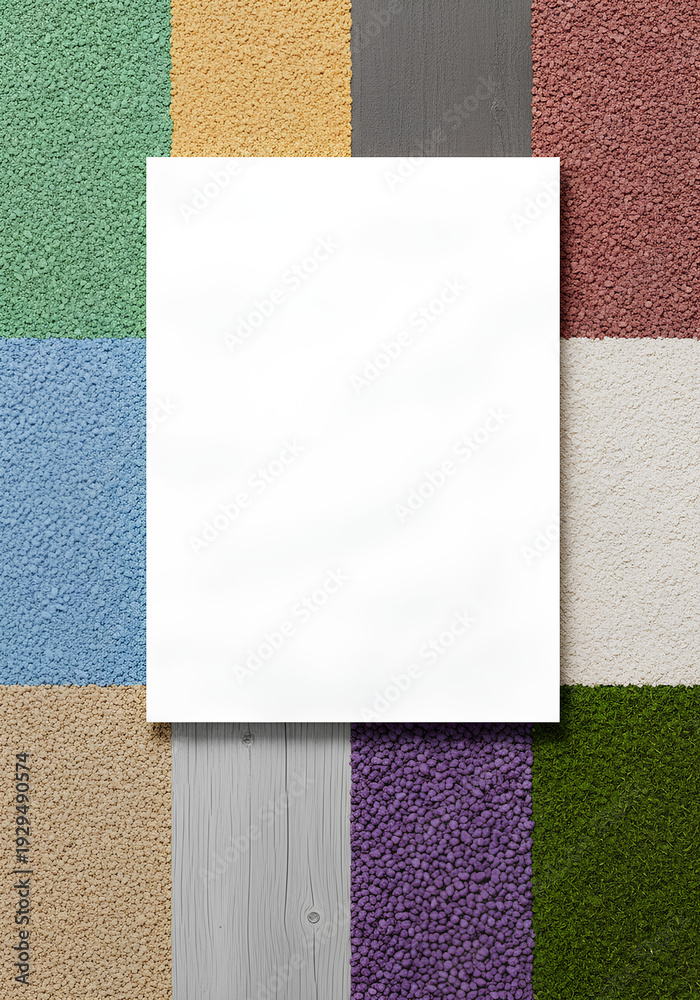 Fototapeta premium Blank White Square Overlay on Colorful Textured Backgrounds Collage.