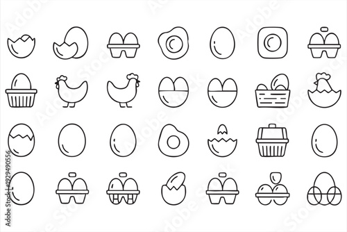 Healthy Protein Food Line Icons with Egg and Chicken Elements