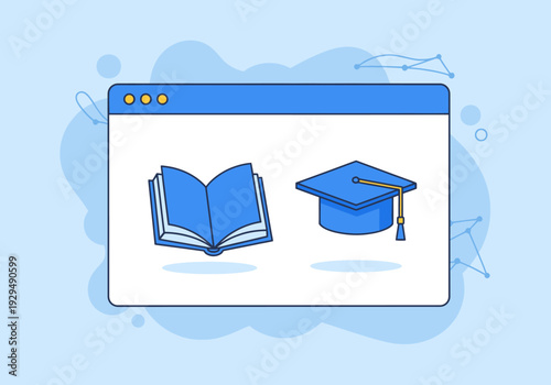 Online Education and Learning Concept with Book and Graduation Cap.