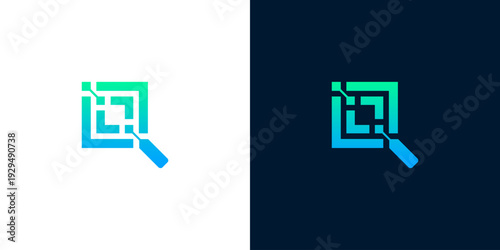 Abstract Digital Square With Stylized Magnifying Glass, Symbolizing Data Analysis and Technology