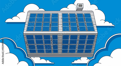 Modern House with Solar Panels on Roof.
