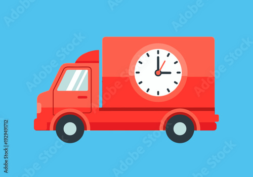 Red Delivery Truck with Clock Symbolizing Time Sensitive Logistics.