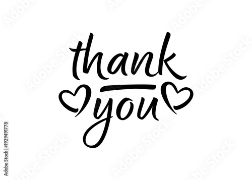 VECTOR Thank you hand drawn inscription with lines. Calligraphic inscription, vector illustration with hearts