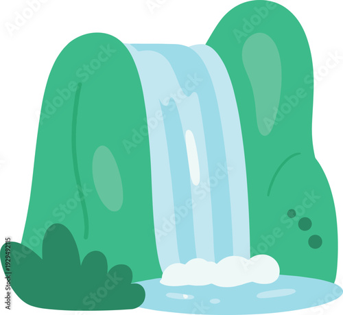 Majestic waterfall cascading down rocks in nature illustration scenery on white background