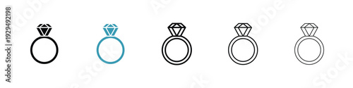 Diamond ring icon in line art style on white background for graphic and web design.