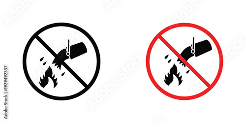 Do not extinguish with water signs in line art style on white background for graphic and web design.