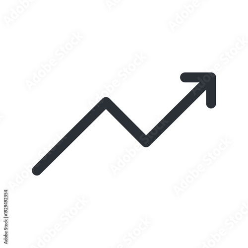 上昇する折れ線グラフのモノクロ線画アイコン（成長・トレンド・売上推移）