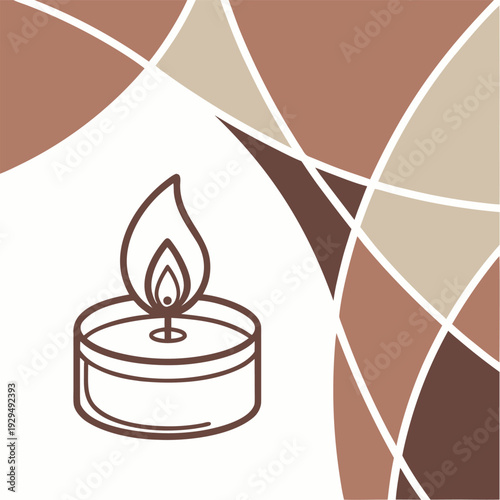 Minimalist Vector Icon of Single Lit Candle with Geometric Flame