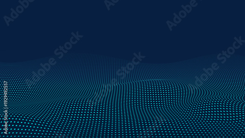 Digital technology background. Dynamic wave of glowing points. Colored music wave. Futuristic background for presentation design. 3d rendering. 3d Widescreen.
