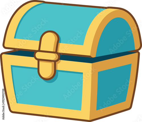 Treasure chest with an open lid and gold trim isolated on white
