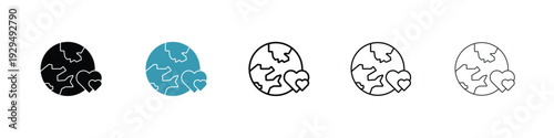 Earth love heart icon in line art style on white background for graphic and web design.