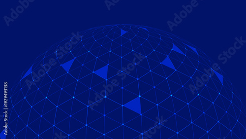 A luminous blue sphere of interconnected lines and points hovers against a
