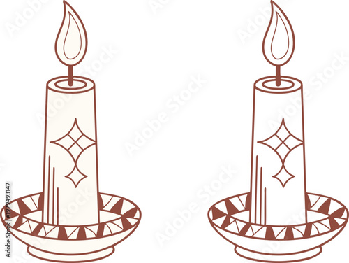Minimalist Vector Icon of Single Lit Candle with Geometric Flame
