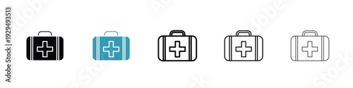 First aid box icon in line art style on white background for graphic and web design.