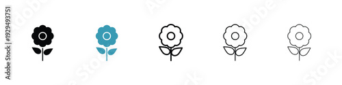 Flower icon in line art style on white background for graphic and web design.