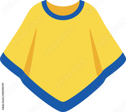 Stylized illustration of a yellow poncho with blue trim on a white background