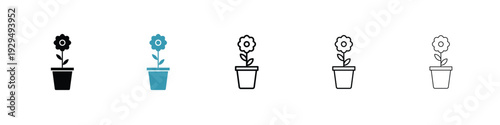 Flowerpot icon in line art style on white background for graphic and web design.