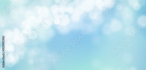 Blue bokeh background. Blur glitter circles particles with defocus effect and glowing gentle illumination. Vector soft holiday template for presentations, design projects