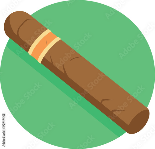 Cartoon cigar lying on a light green circle background with a shadow