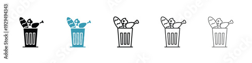 Food waste icon in line art style on white background for graphic and web design.