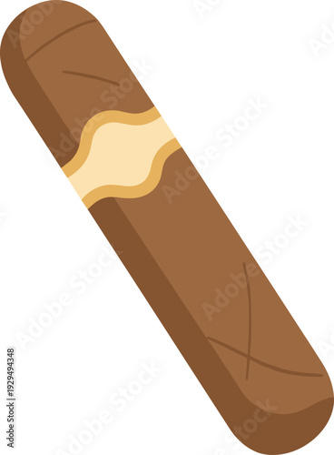 Illustration of a hand rolled cigar with a band around it on a white background