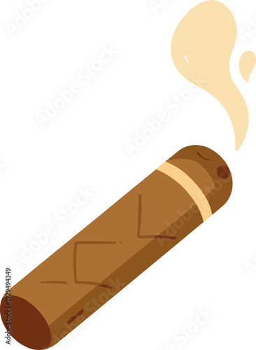 Smoked cigar with wisps of smoke drifts upwards on a white backdrop