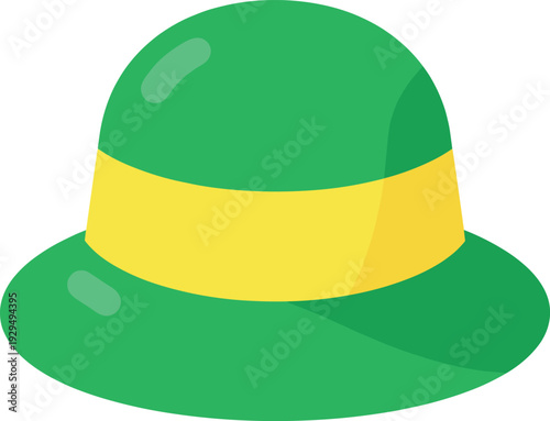 Stylized leprechaun hat in green with yellow band on a white background
