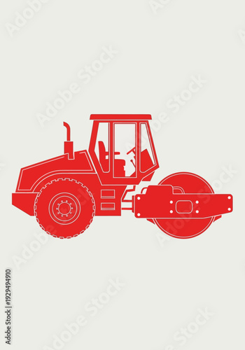 Red Road Roller Vehicle Illustration.