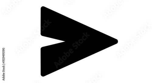 Modern geometric black play symbol or send icon for digital applications, signifying action, progression, and message transmission in user interfaces