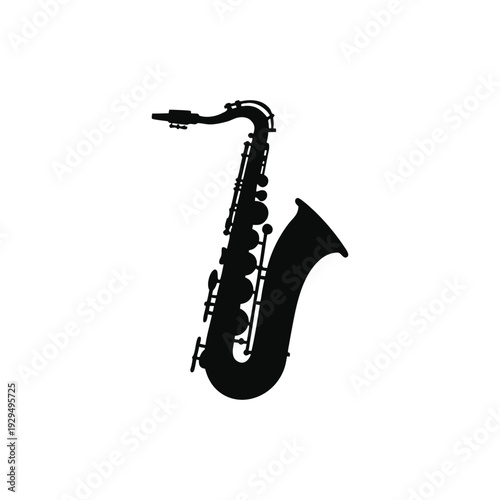 Minimalist Silhouette of a Saxophone in a Moody Atmosphere isolated on White Background