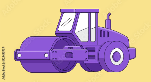 Purple Steamroller Machine Illustration on Yellow Background.