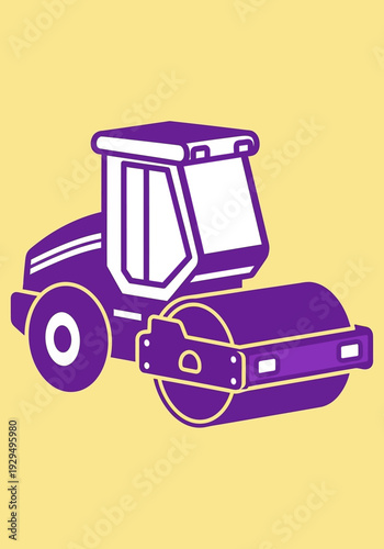 Purple Steamroller Machine Illustration on Yellow Background.
