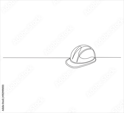 Continuous Single Line Drawing of a Safety Construction Helmet – Minimalist Head Protection Illustration for Engineering Design and Worker Safety. White background