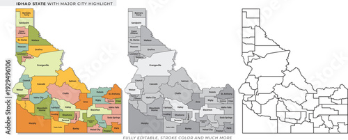 Idaho major city map county boundaries and outline geographic information