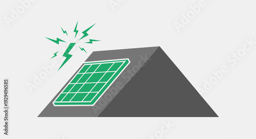 Solar Panel Generating Electricity on Rooftop Icon.