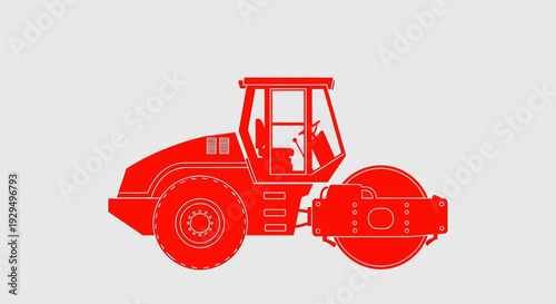 Red Steamroller Construction Vehicle Illustration.