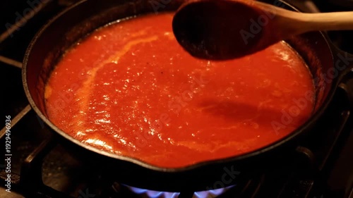 Tomato Sauce Simmering in Pan – Culinary Cooking Process