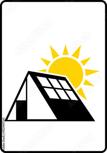 Solar Panel Tent Illustration with Bright Sun Icon.